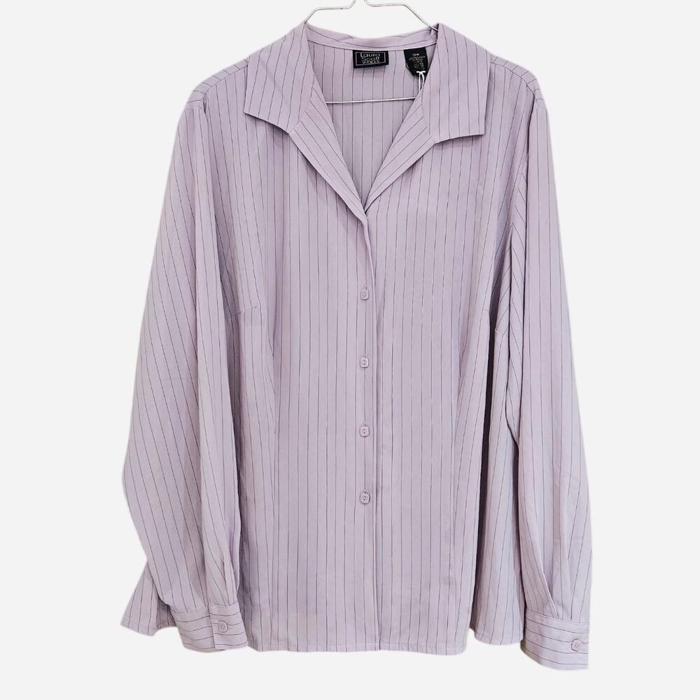 90s indie sleaze office siren light purple pinstripe shirt plus size